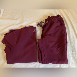 Jaanuu burgundy scrub set medium and small petite